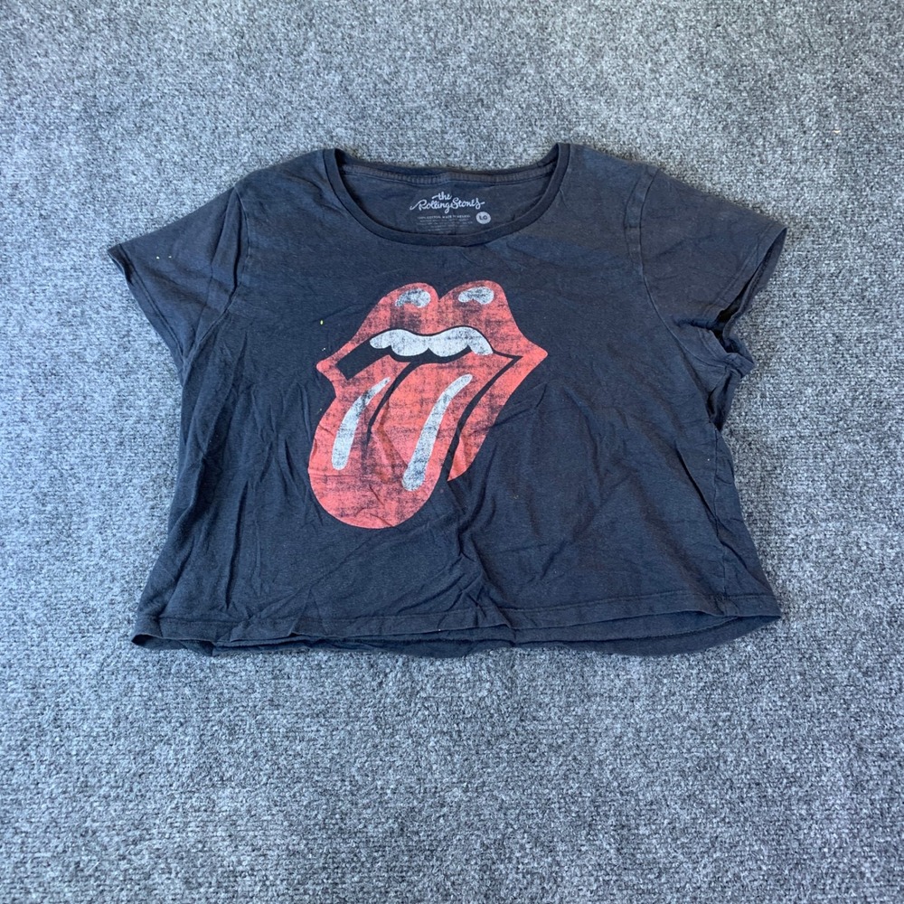 The Rollingā Stones Graphic Tee Womens Large Black Excellent Cropped Rock Shirt